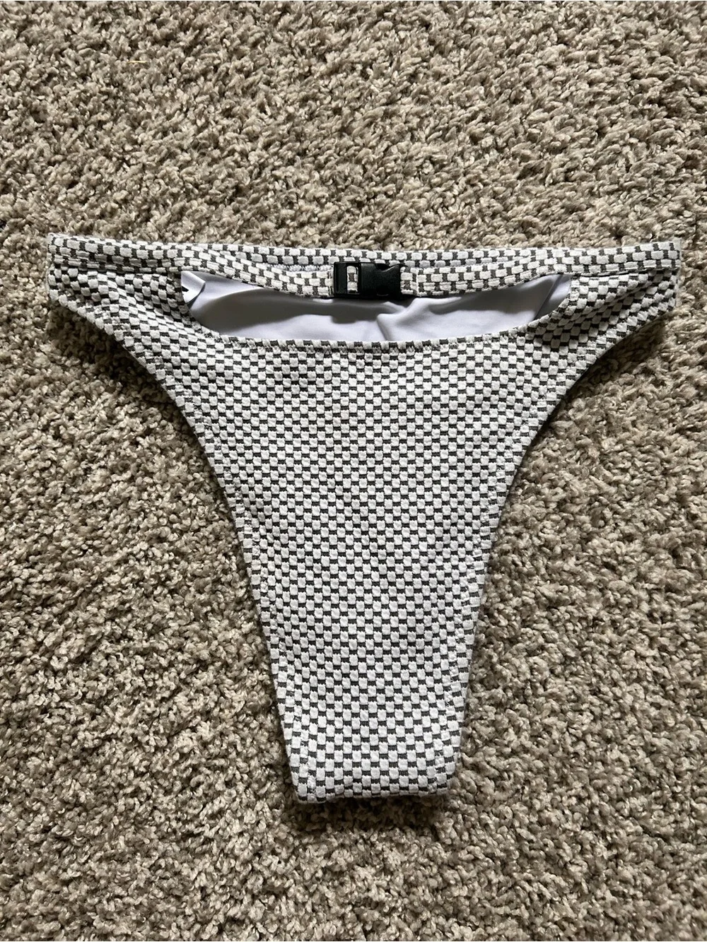 High-Waisted Sporty Cutout Checkered Bikini Bottom
